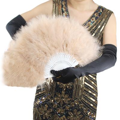 China Vintage 20s Style Folding Flapper Marabou Feather Deluxe Hand Screaming Hand Held Fan For Tea Party Costume Halloween Dance Party for sale