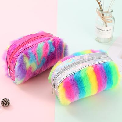 China Factory direct supply design plush pencil bag rainbow color pencil bag Business.office.gift .promotion.etc new for sale