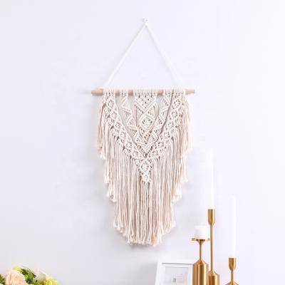 China 100% Cotton Rope and Geometric Wood Woven Macrame Rope Wall Hanging Tapestry for sale