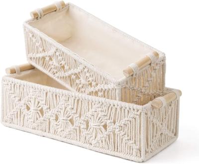 China Minimalist Macrame Storage Basket Boho Decor Baskets For Countertop Toilet Paper Basket For Toilet for sale