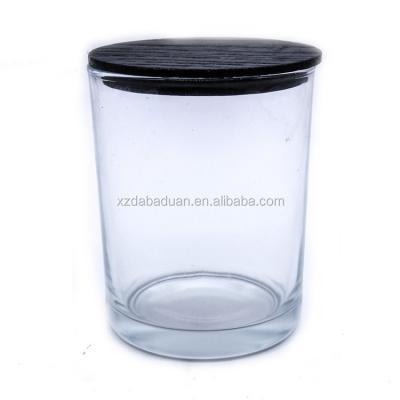 China Home Decoration Round Clear Glass Candle Holder With Wooden Lid for sale