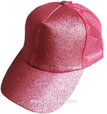 China Wholesale COMMON Fashion Women Sparkle High Pony Tail Trucker Mesh Bling Snapback Hat for sale