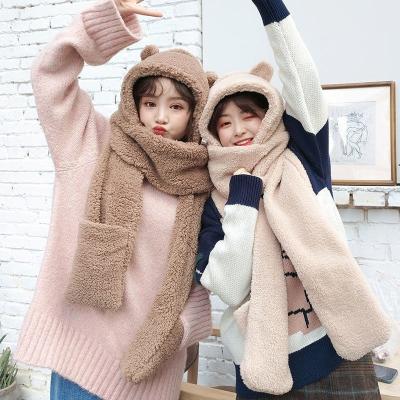 China JOINT Faux Fur Animal Hat Scarf High Quality Gloves Winter Warm Sets For Women Long Bear Style for sale