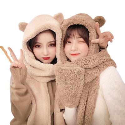 China New Design JOINT Wholesale Women Customized Simple Polyester Fur Winter Scarf Hat Gloves Set for sale