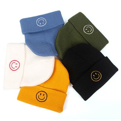 China COMMON SMILING Casual Unisex Embroidery Beanie Hat Winter Autumn Fashion Wool Warm Knitted Hats for sale