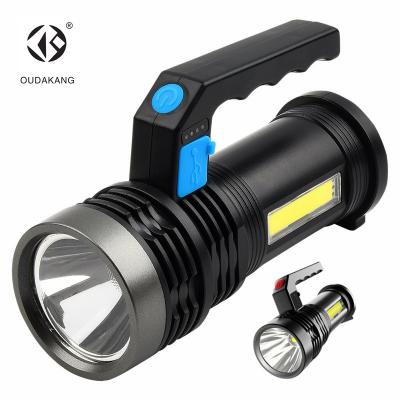 China Convenient Outdoor Handheld Flashlight 4 Modes Rechargeable Super Bright LED Flashlight With Side Light Portable COB Work Light Torch for sale