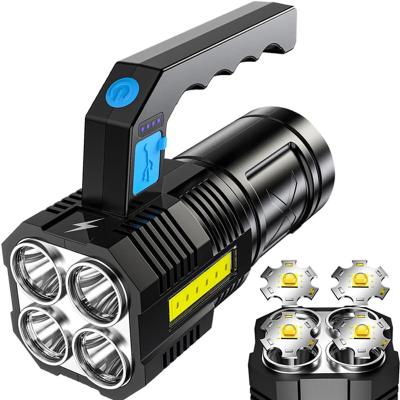 China Convenient 4 LED Outdoor Rechargeable Super Bright Super Bright Handheld Lamp Portable with COB Sidelight Lantern Flashlights for Emergency Camping for sale