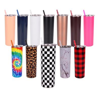 China Wholesale 20oz Viable Skinny Tumbler Cup 18/8 Stainless Steel Vacuum Insulation With Assorted Colors Lid And Straws for sale