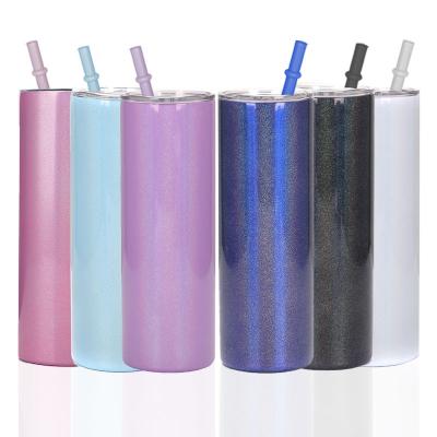 China 20oz Sublimation Glitter Tumbler Slim Double Wall Stainless Steel Viable Lean Straight Vacuum Insulated Travel Mug With Lid And Cup for sale