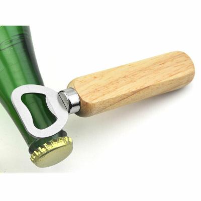 China Eco-Friendly Custom Logo Bulk Metal Beer Bottle Opener With Wooden Handle Stainless Steel Wine Bottle Opener for sale