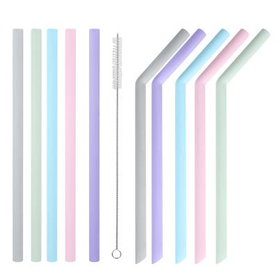 China Food Grade Reusable Free Eco Friendly Straws BPA Rubber Silicon Drinking Straw Straight And Bend Cleaning Brush for sale