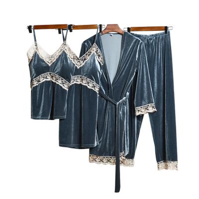 China Cheap Gold Velvet Multi-piece Suit QUICK DRY Hot Selling Sexy Pajamas For Women for sale