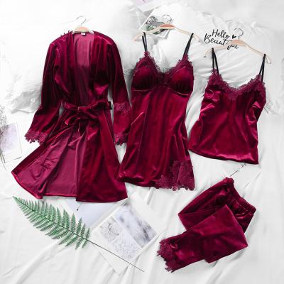 China New style nightgown QUICK DRY nightgown lace up gold velvet multi-piece sexy suit for sale