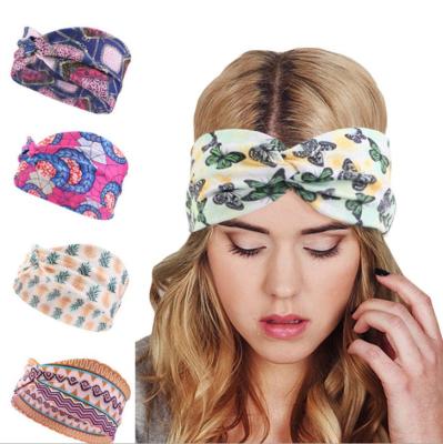 China Women's European and American Style Yoga Stretch Headband Head Wrap Bohemian Wide Knotted Elastic Hair Band for sale