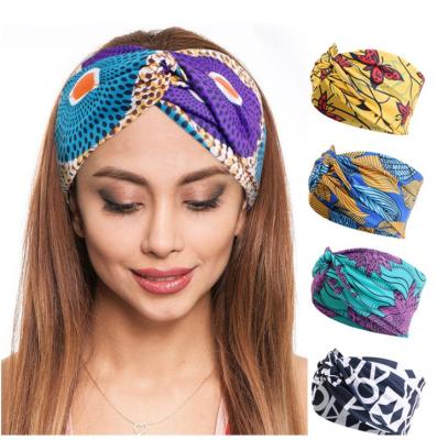 China European and American Style Floral Knot Stretch Hair Band Wide Turban Headwrap for Women Bandanas Boho Adjustable Wide Headband for sale