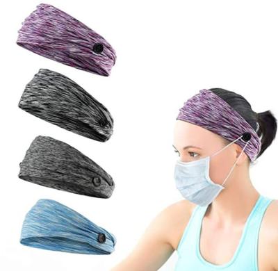 China Elastic Face Mask Button Headband Yoga Sports Workout Turban Headwrap Hearing Protection Support Headband Twisted Running Hair Band for sale