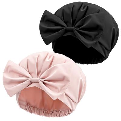 China Reusable Hair Viable Hats Reusable Waterproof Bowknot Turban Shower Cap Adjustable Bath Hat For Women Girl for sale