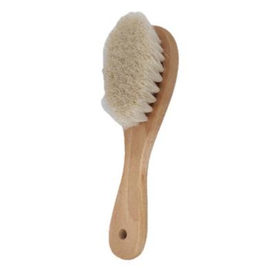 China EXFOLIATE soft natural baby hair brush wooden kids goat stiffen hair comb goat hair baby head brush for sale