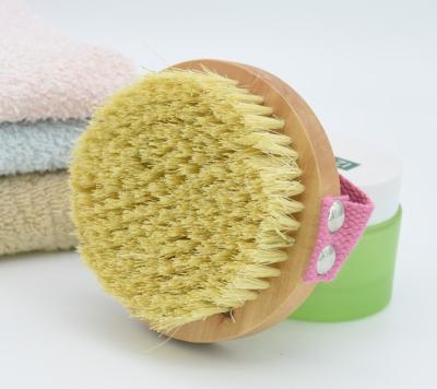 China EXFOLIATE round shape wooden wet and dry body brush with natural stiff sisal vegan stiffens for Dead Skin Remove, Cellulite Treatment for sale