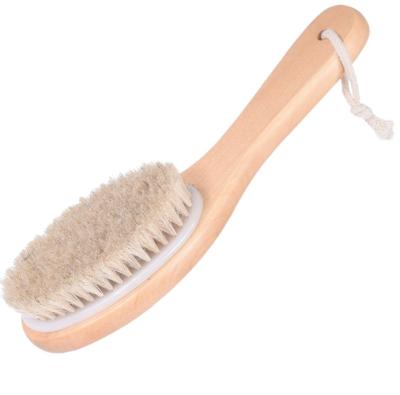 China All Natural Soft Horse Hair Bath Brush With Wooden Curved Handle for sale