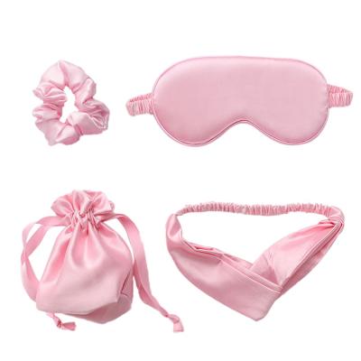 China Circles Dark Soft Satin Silk Sleep Eye Mask with Blindfold, Pouch, and Hair Scrunchies 4pc Gift Set - Sleep Eyemask for sale