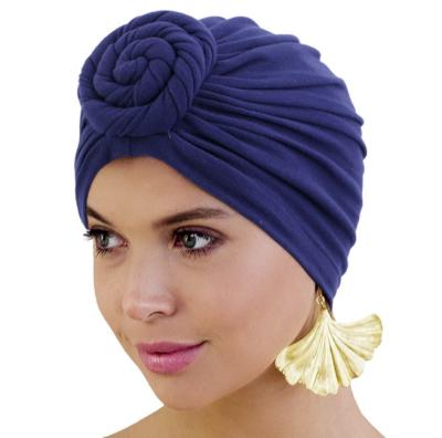 China European and American style satin striped hat soft knot sleep headwrap knot head stretch wrap turban for sale