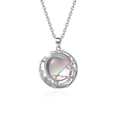 China advance & nickel & Free Chrome 925 Sterling Silver Synthetic Rainbow Moonstone Planet Star Necklace For Women for sale