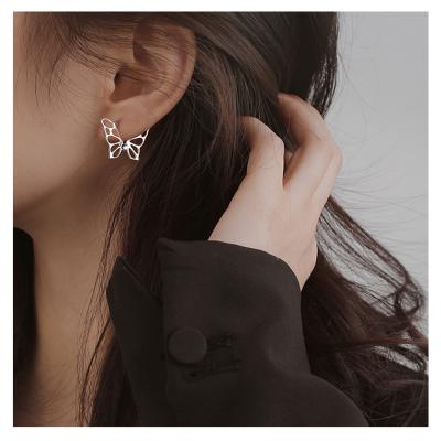 China FASHIONABLE Statement 925 Sterling Silver Hollow Butterfly Hoop Korean Earrings For Women for sale