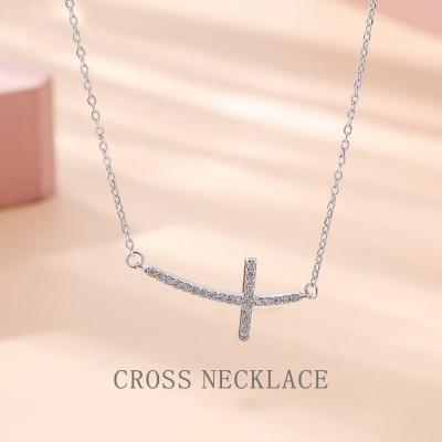 China advance & nickel & New Design 925 Sterling Silver Jewelry Full Diamond Free Chrome Zircon Cross Necklaces For Women for sale