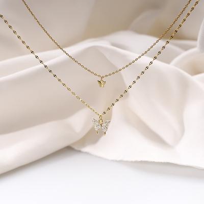 China advance & nickel & Chrome Free Christmas Gift Gold Plated Layered Jewelry 925 Sterling Silver Butterfly Necklace for sale