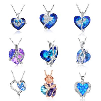 China Nickel Free and Lead Free Wholesale Custom 925 Sterling Silver Jewelry Butterfly Heart Crystal Necklace for Women for sale