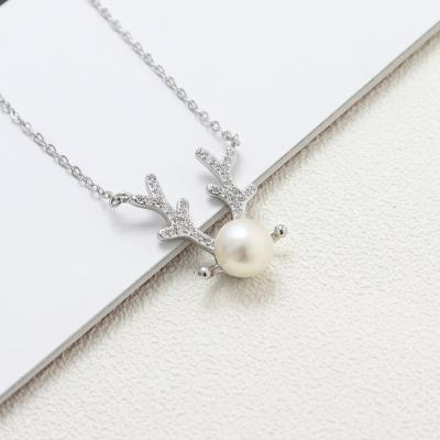 China advance & nickel & Free Wholesale Korean Horn Pendant Jewelry Gift Chrome Christmas Freshwater Pearl Necklace 925 Silver Elk for sale