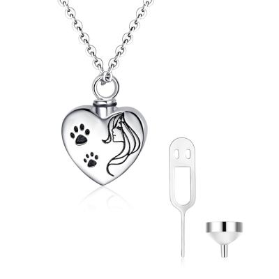 China Nickel Free and Lead Free Personalize Dog Pet Cremation Sterling Silver Heart Urn Necklace for sale