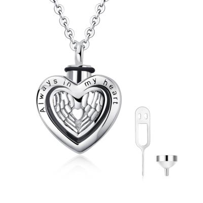 China Nickel Free And Lead Free Heart Cremation Urn Necklace For Ashes Fish Wing Jewelry Memorial Pendant Always To My Heart for sale