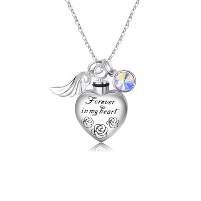 China Nickel Free And Lead Free Heart Cremation Urn Necklace For Ashes Austria Crystal Angel Wing Jewelry Memorial Pendant for sale