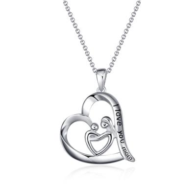 China Nickel Free and Lead Free Mothers Day Personalized Heart Pendant 925 Sterling Silver Baby Mom Necklace for sale