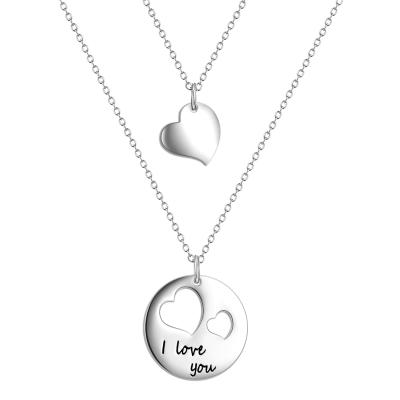 China Nickel Free and Lead Free Sterling Silver Love Double Chain Pendant I Love You Layered Necklace For Girlfriend for sale