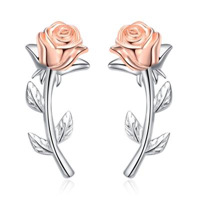 China advance & nickel & Chrome YFN 925 Sterling Silver Rose Flower Stud Earring Free Crawler Climber Earrings For Women Jewelry for sale