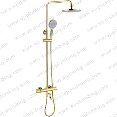 China Without Slide Bar Stainless Steel New Polishing Hot And Cold Bathroom Gold Round Shower Mixer Faucet Set System for sale