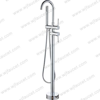 China Without Sliding Bar Brushed Nickel Free Standing Bathtub Faucet Shower Bath Mixer Faucet Brass Bathroom Shower Set Floor Stand Faucets for sale