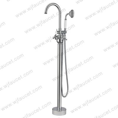 China Without Slide Bar Floor-Mount Freestanding Bathtub Faucet Filler With Hand Shower for sale