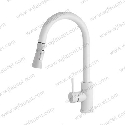 China Pull Out Spray Grifos De Cocina Modern Single Handle Sink Faucet White Kitchen Taps Pull Down Gourmet Kitchen Faucets for sale