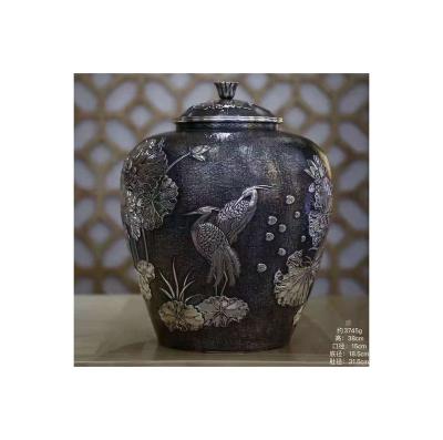 China Viable Exquisite Crafts Lotus Pond Heron Shade Handmade Inherited Standard Silver Water Tank for sale