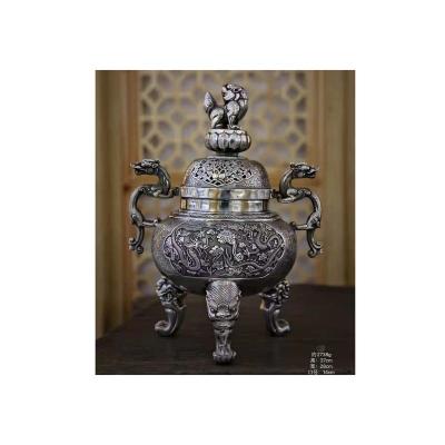 China All Handmade Handmade Wooden Incense Charcoal Silver Burner Using Censer Net Carving Censer for sale