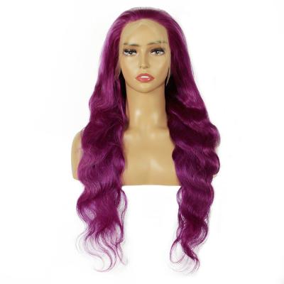 China Body Wave Purple Colored Lace Front Wigs Cuticle Human Hair Wigs Pre Plucked Brazilian Virgin Hair Loose Wave Wigs For Woman for sale