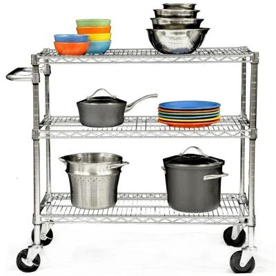 China 30 x 2021 x 36 Inch 2021 Sustainable 3 Layer Wire Metal Shelf Commercial Adjustable Kitchen Cart With Armrests for sale