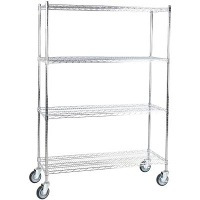 China Home 4-Layer Stand Metal 4-Layer Shelf Stable Cart Stand Trolley Rack Shelves With 4 Wheels for sale