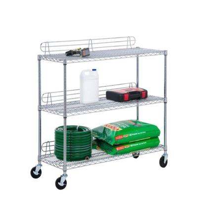 China Carbon Steel Chrome Steel Wire Storage Rack Steel Square Tool Cart With Wheels for sale