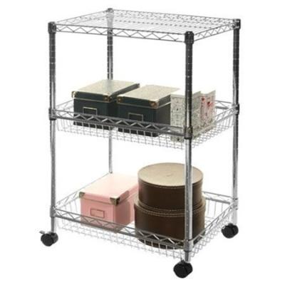 China Stocked& Eco - Friendly Household Chrome Movable Decorative Storage Racks Wire Basket Shelves for sale