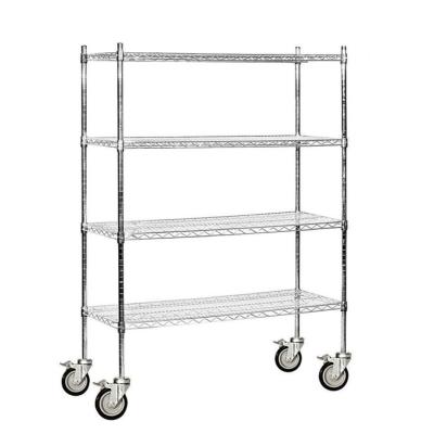 China Sustainable Industrial Furniture Chrome Wire Shelving 72 x 24 x 72 Inch Heavy Duty Carbon Steel Storage Cart 4 Tiers with 4